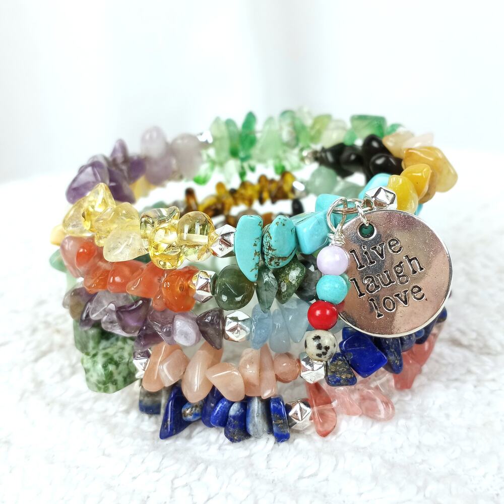 HANDMADE Multi Color Gemstone 5 Wrap Bracelet OS   Art To Wear  Boho